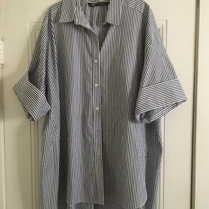 Zara Striped Cotton Asymmetrical Button Down Shirt